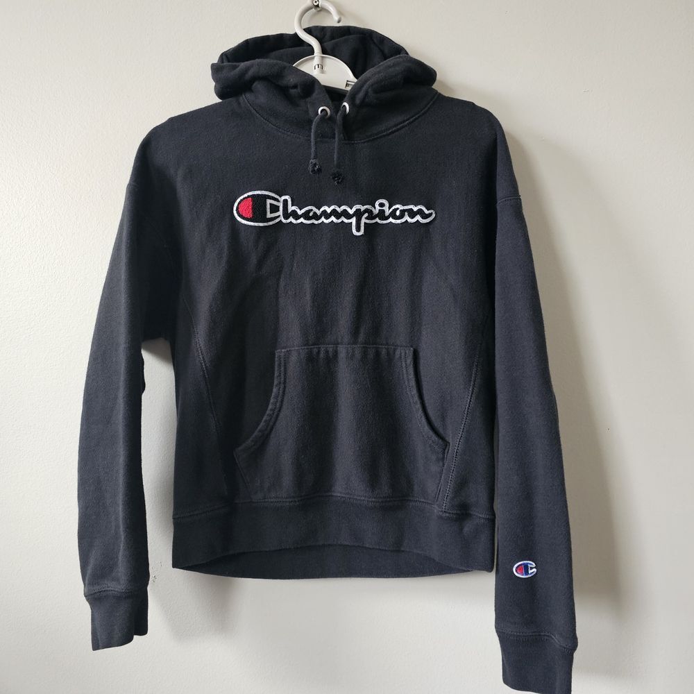 Champion‎ Reverse Weave Hoodie Women's Size Small Pullover Black Vintage